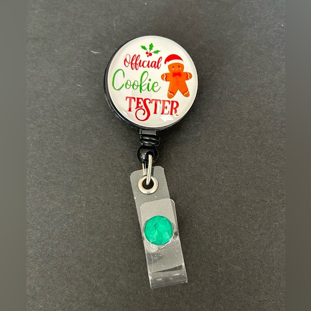Christmas Retractable Badge Reel With Alligator Clip “Official Cookie Tester”